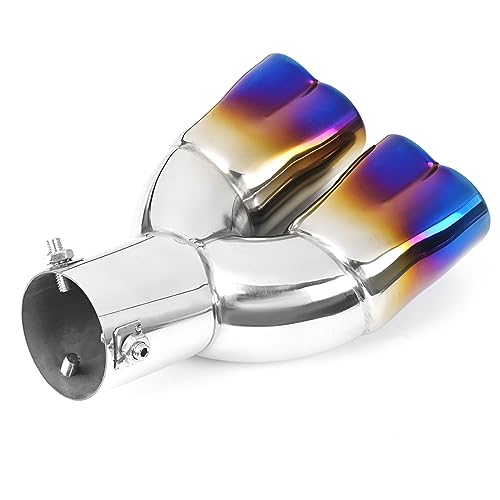 KVR 2.5 inch Inlet Dual Exhaust Tips Muffler Tip for Gift,Chrome Heart-Shaped Exhaust Tip, Car Acessories (Blue-Curved)