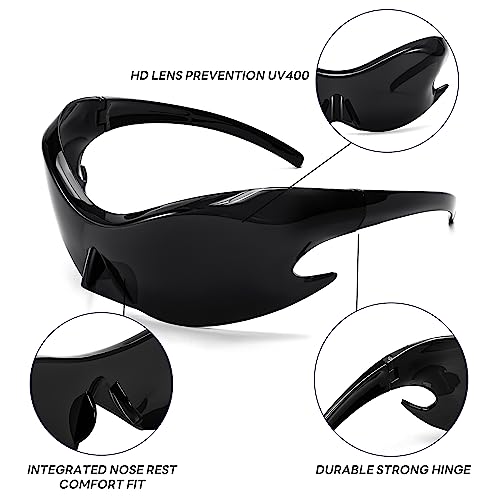 FEISEDY Futuristic Sunglasses, Fashion Alien Y2K Wrap Around for Women Men B4135