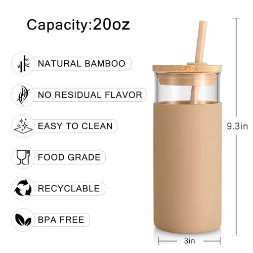 Tronco 20 oz Glass Tumbler Glass Water Bottle Straw Silicone Protective Sleeve Bamboo Lid - BPA Free -Cape Cod Blue