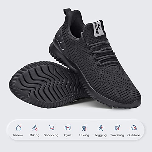 Rospick Walking Shoes for Men Slip On Men's Sneakers, Fashion Lightweight Breathable Running Shoes Sport Athletic Tennis Shoes, 01-All Black 12.5