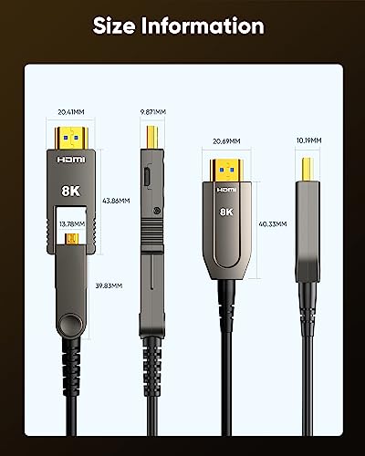 Highwings 8K Fiber Optic HDMI Cable 30FT, Long Micro HDMI Cable 2.1 with Dual Micro HDMI and Standard HDMI Connectors, Detachable High Speed 48Gbps UHDSupports 8K 4K Compatible for Camera, PC, TV