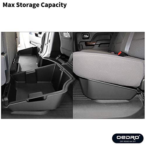 oEdRo Upgraded Rear Under Seat Storage Box Compatible with 2014-2018 Chevrolet Silverado/GMC Sierra 1500, 2015-2019 Silverado/Sierra 2500HD 3500 HD Crew Cab - Unique Black 2-in-1 Underseat Organizer