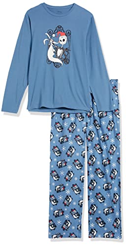 Amazon Essentials Disney | Marvel | Star Wars Men's Flannel Pajama Sleep Sets, Nightmare Santa Jack - Mens, Large