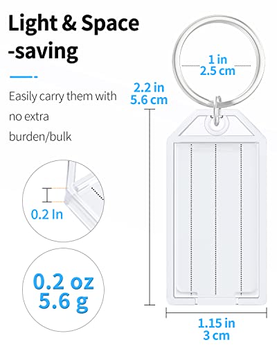Uniclife 10 Pieces Key Tags 2 Inch Plastic Key Chain Tags with Ruled Blank Paper Labels Transparent Covers and Split Rings Sturdy Item Identifiers, White