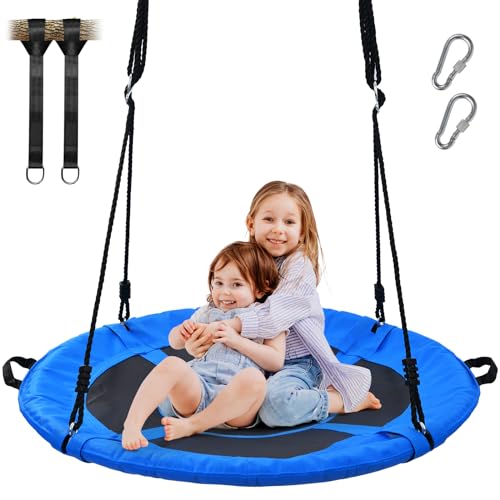 Trekassy 700lb 40" Saucer Tree Swing for Kids Adults Outdoor Textilene with 2pcs Tree Hanging Straps-Blue