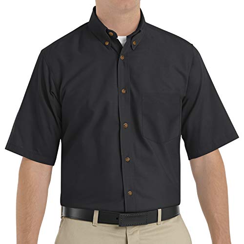 Red Kap Men's Standard Poplin Dress Shirt, Stain and Wrinkle Resistant, Short Sleeve, Black, Medium