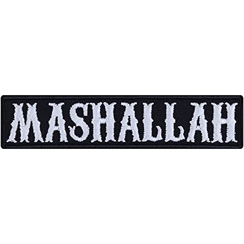 Mashallah - Embroidered Iron on Patches for Muslims| Muslim Religious Sew on or iron on Islamic Applique Patches for Backpacks, Jeans, Jackets, Vest, Waistcoat 3.54X0.78 in