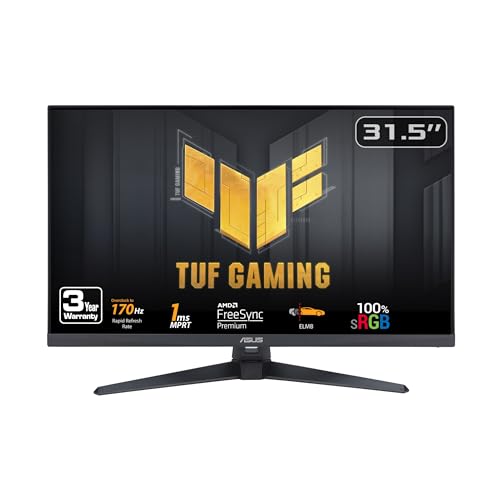 ASUS TUF Gaming 32” (31.5-inch viewable) 1080P Gaming Monitor (VG328QA1A) - Full HD, 170Hz, 1ms, Extreme Low Motion Blur, FreeSync Premium, Eye Care, Shadow Boost, HDMI, Tilt Adjustable,Black