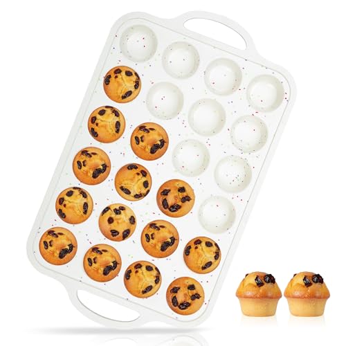 AOTASO Silicone Muffin Pans For Baking Mini Nonstick Cupcake Pan 24 Cups Silicone Cupcake Molds With Metal Reinforced Frame Bpa Free (1 Pc, Cream)