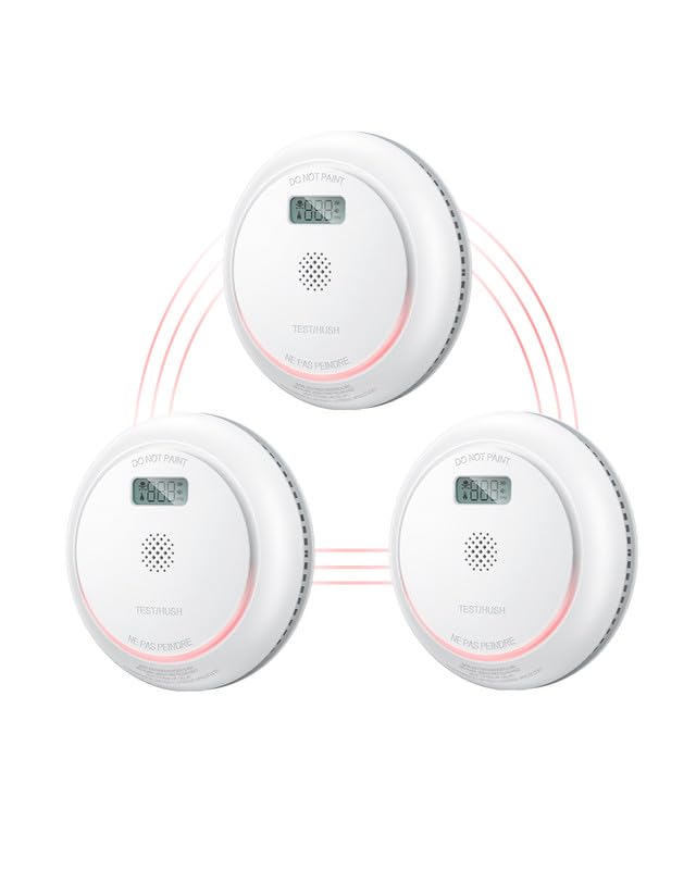 SITERWELL Smoke and Carbon Monoxide Detector Combination Alarms with LCD Display, Conforms to UL 217 & UL 2034 Standards, Wireless Interconnected Smoke Detector Carbon Monoxide Detector Combo, 3 Pack