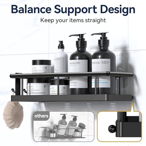 YASONIC Shower Caddy Adhesive, No Drill Bathroom Shower Organizers, with Removable Hooks, Rust Proof Shower Shelves, Wall-Mounted Shower Holder, Black, 2 Pack
