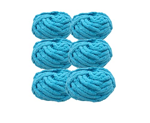 6 Pack Chunky Chenille Yarn Blue 48oz for Blanket, Super Bulky Thick Jumbo Giant Fluffy Soft Washable Polyester Big Yarn for Hand Knitting Extreme DIY Crochet Throw Rugs Pillow
