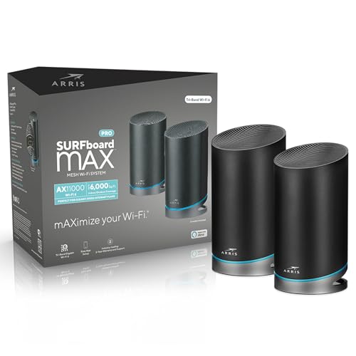 ARRIS SURFboard mAX Pro W133 Tri-Band Mesh Wi-Fi 6 System , AX11000 Wi-Fi Speed up to 11 Gbps , Coverage 6,000 sq ft , 4.8 Gbps Backhaul , Four 1 Gbps Ports per Node , Alexa Support