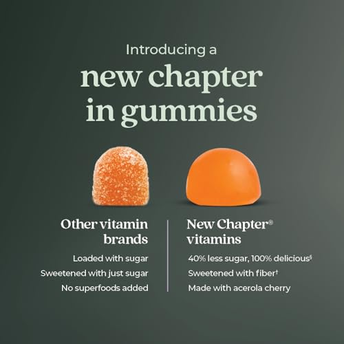 New Chapter Vitamin C+ Gummies – 40% Less Sugar§, Excellent Source of Vitamin C, Two Daily Gummies for Immune Support with Acerola Cherry, Vegan, Non-GMO, Gluten Free, Citrus Flavored, 60ct