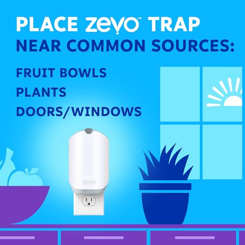 Zevo Flying Insect Trap for Indoors: Light Trap Captures Fruit Flies, Gnats and Houseflies, Starter Kit (1 Plug-in Base + 1 Cartridge)