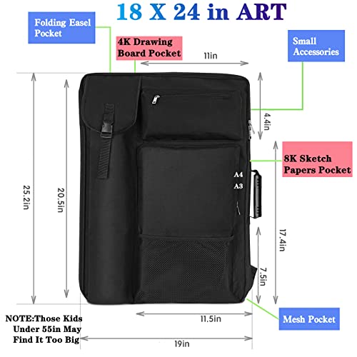 TreochtFUN Art Portfolio Case 18 X 24,Art Portfolio With Backpack & Tote Bag For Artwork,Medium Artist Case Size(Black)