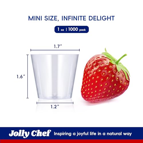 JOLLY CHEF 1000 Pack Plastic Shot Glasses,1 oz Disposable Cups 1 Ounce Tasting Cups Party Cups Ideal for Whiskey, Wine Tasting,Food Samples