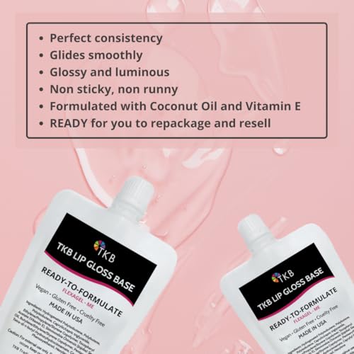 TKB Lip Gloss Base (Flexagel ME)| Clear Lip Gloss Base for DIY Lip Gloss| Ready-To-Formulate| Moisturizing, High Shine, Crystal Clear, Vegan, Gluten and Cruelty free| Made in USA. (5.5oz (156g))