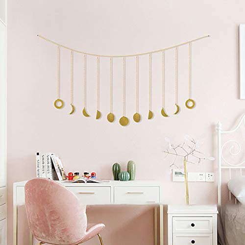 EEEKit Hanging Photo Display, Moon Garland with Chains & 20 Wood Clips, DIY Picture Frames Collage Photo Wall Display for Home Office Xmas Bedroom College Dorm Room Decoration, Ideal Girls Gift, Gold