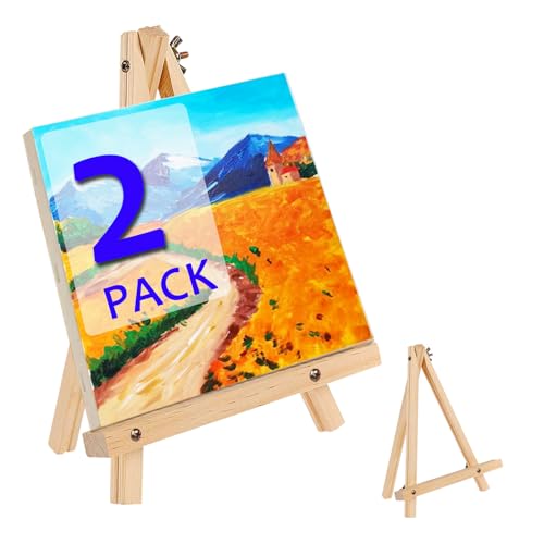 Rhykoka Wood Easels, 2 Packs 9.45 Inches Tabletop Painting Easels for Kids Artist Students,Portable Canvas Photo Picture Sign Holder (2)