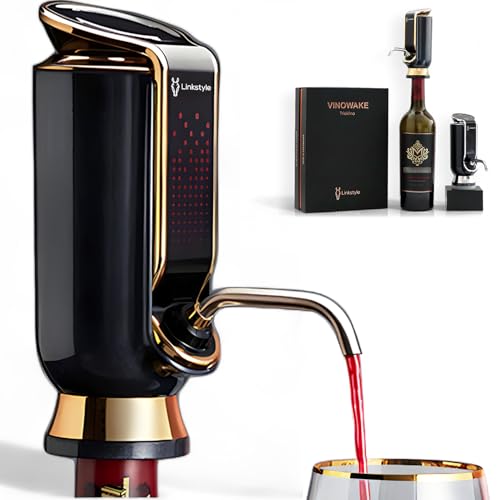 LINKSTYLE TRIOVINO, Luxurious 3-in-1 Electric Wine Dispenser, Saver, and Aerator - For Improving Wine Taste, Aroma and Wine Preservation (Gold)