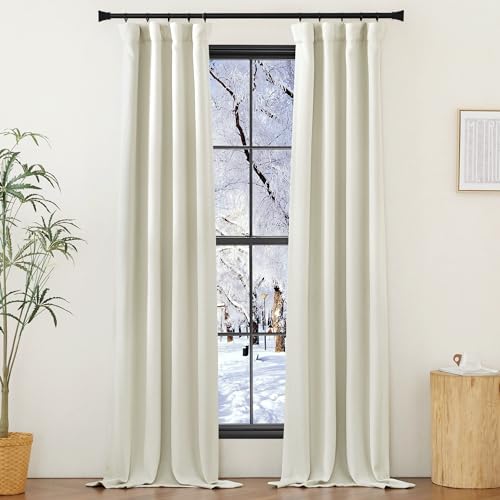 NICETOWN Bedroom Curtains 2 Panels Sets Faux Linen Textured, Pinch Pleated Room Darkening Light/Heat Blocking Window Drapes Thermal Insulated for Living Room, Angora, W50 x L120, 2 Panels