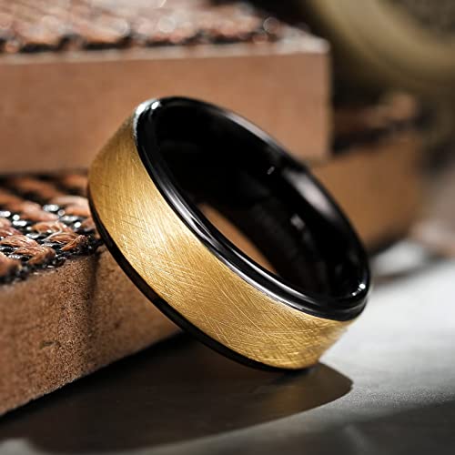 King Will Classic Domed 8mm Gold Tungsten Carbide Ring Brushed Cross Two Grooved Mens Wedding Band for Men Women 13.5