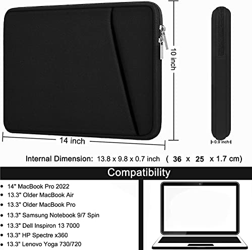 Laptop Sleeve Case 13 Inch, Upgrade 14 inch Laptop Cover for Apple MacBook Pro 2022, Durable Notebook Cover Shockproof Protective Bag Compatible with MacBook Air/Pro Retina 13.3 Inch, Black