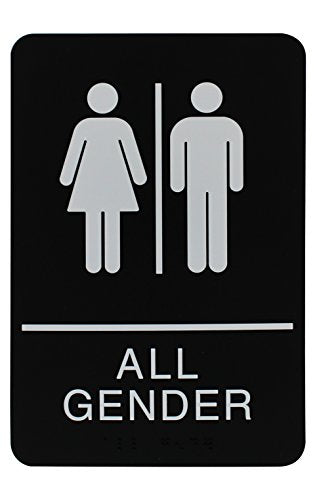 Headline Sign All Gender Restroom Sign, 6 x 9 Inches, ADA, Black and White (9460)