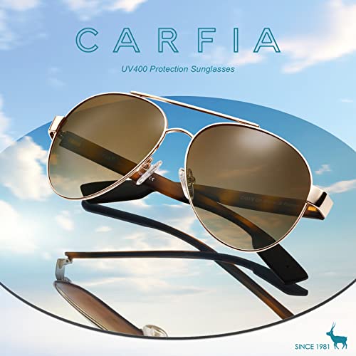 CARFIA Wide Temples Pilot Sunglasses for Men Polarized UV400 Protection Classic Trendy Style Eyewear CA5378