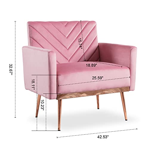 TTGIEET Modern Velvet Accent Chair Set of 2, Upholstered Tufted Armchair with Golden Metal Legs Single Sofa Reading Club Chair for Living Room Office (Pink)
