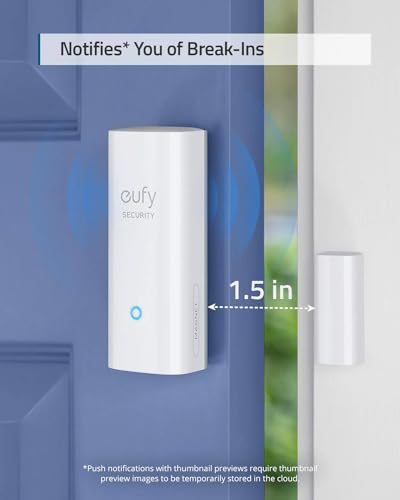 eufy Security Entry Sensor, Detects Opened and Closed Doors or Windows, Door Monitoring, Sends Alerts, Triggers Siren, 2-Year Battery Life, Indoor Use Only, Requires HomeBase, 24/7 Monitoring Optional