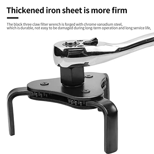 Universal Adjustable Oil Filter Wrench From 2-1/2" to 4.5" Wrench 3 Jaws Oil Filter Wrench Tool Set Remover Socket (Black)