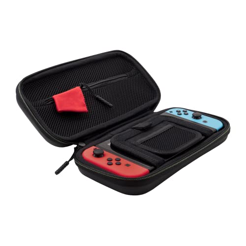 PDP Nintendo Switch Travel Case Plus GLOW with Wrist Strap, Built-in Stand & Game Storage Pockets, Officially Licensed for Switch Lite/OLED: Super Mario Icon Red & Black (Glow in the Dark)
