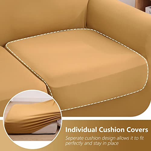 hyha 3 Pieces Couch Covers for 2 Cushion Couch, Love Seat Couch Covers, Sofa Covers Washable Stretch Loveseat Sofa Slipcover, Loveseat Covers with Elastic Straps (Loveseat, Camel)