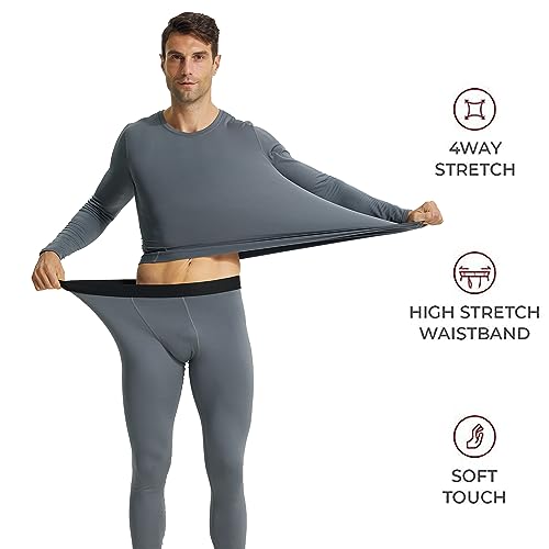 LANBAOSI Mens Thermal Underwear Set Long Johns Set with Fleece Lined Warm Base Layer Top Bottom Compression Suits Cold Gear Black