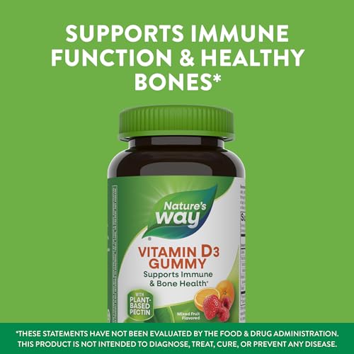 Nature's Way Vitamin D3 Gummies, Supports Immune and Bone Health*, 2000 IU (50 mcg) per 2-gummy Serving, Mixed Fruit Flavored, 120 Gummies (Packaging May Vary)