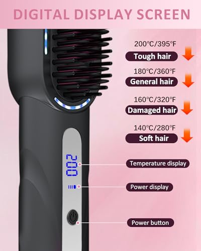 CozyZen Cordless Hair Straightener Brush - Portable Heated Straightening Brush for Travel, Party, Mini Ionic Hot Comb Straightener for Women