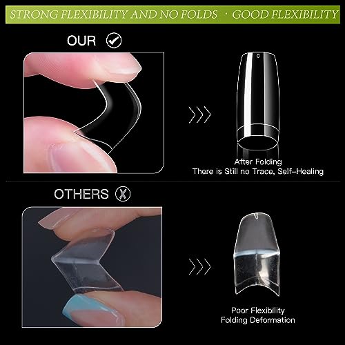 krofaue Clear False Nails Tips - French Nail Tips 200PCS Half Cover Nails French Lady Soft Gel Style Manicure with Box of 10 Sizes for Professional Nail Salons and Extensions Home DIY