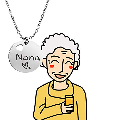 BEKECH Nana Bracelet Grandma Nana Charm Expandable Wire Bangle Nana Jewelry Grandmother Gift for Family Nana (Round Disc Necklace)