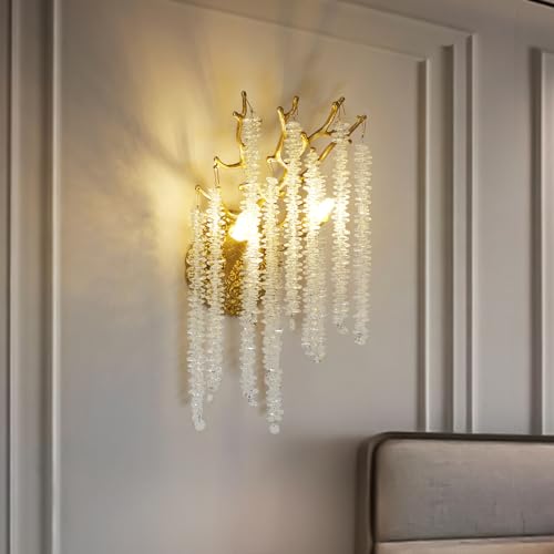 kvtinmty Modern Crystal Wall Sconce, Silver Tree Branches Sconces Wall Lighting, Farmhouse Wall Sconce Luxury Bathroom Wall Lights Wall Sconces for Living Room, Bedroom