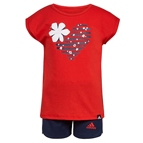 adidas Baby Girls 2-piece Graphic Tee & Mesh Short Set Sweatsuit, Medium Grey Heather, 6M US