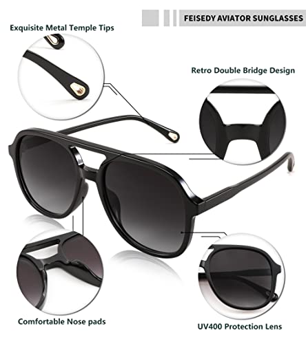 FEISEDY Retro Aviator Sunglasses Women Men Classic Square Shades Trendy Sun Glasses UV400 Protection B2394