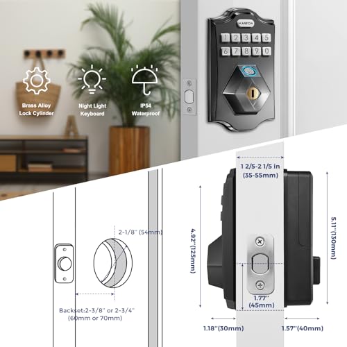 KANFOX KS2 Fingerprint Door Lock, Keyless Entry Door Lock Deadbolt with Keypad, Electronic Door Lock Deadbolt, Smart Locks for Front Door, Door Lock with Code,Auto Lock,Easy Installation，Matte Black