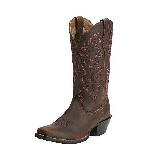 Ariat Womens Round Up Square Toe Western Boot Storming Brown/Singing The Blues 7