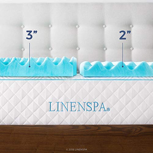 Linenspa 3 Inch Gel Swirl Convoluted Memory Foam Topper +Cover – Improved Airflow –Machine Washable-Cover, Twin XL