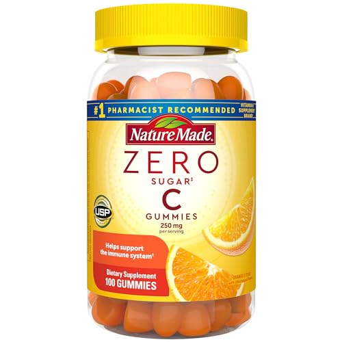 Nature Made Zero Sugar Vitamin C Gummies 250 mg per Serving, Immune & Antioxidant Support, 100 Sugar Free Gummies, 50 Day Supply