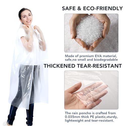 VOISEN Rain Ponchos,8 Pack Emergency Rain Ponchos with Drawstring Hood, Disposable Rain Ponchos Family Pack for Adults,Clear