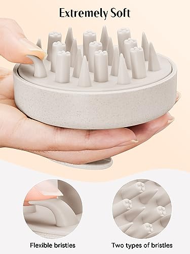 HEETA Hair Scalp Massager for Hair Growth, Shampoo Brush, Scalp Exfoliator with Soft Silicone Bristles, Scalp Scrubber for Dandruff Removal to Relieve Stress, Wet Dry Hair, Updated Material, Beige