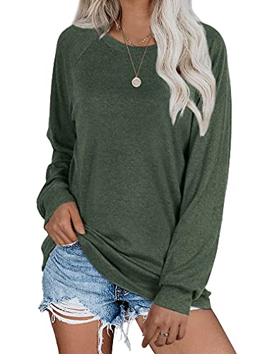 Womens Tunic Tops to Wear with Leggings Fall Crew Neck Basic Long Sleeve Shirts